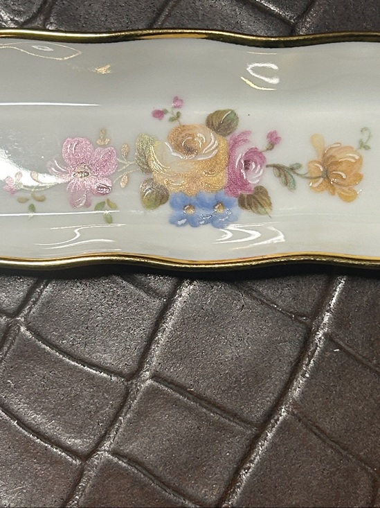 Limoges Other - Limoges White Porcelain Vanity Tray with Gold Trim and Pastel Floral Motif